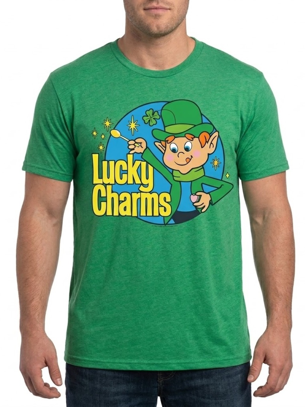 Tee Luv T Shirt Lucky Charms Graphic Cotton Blend Heather Green Men XL